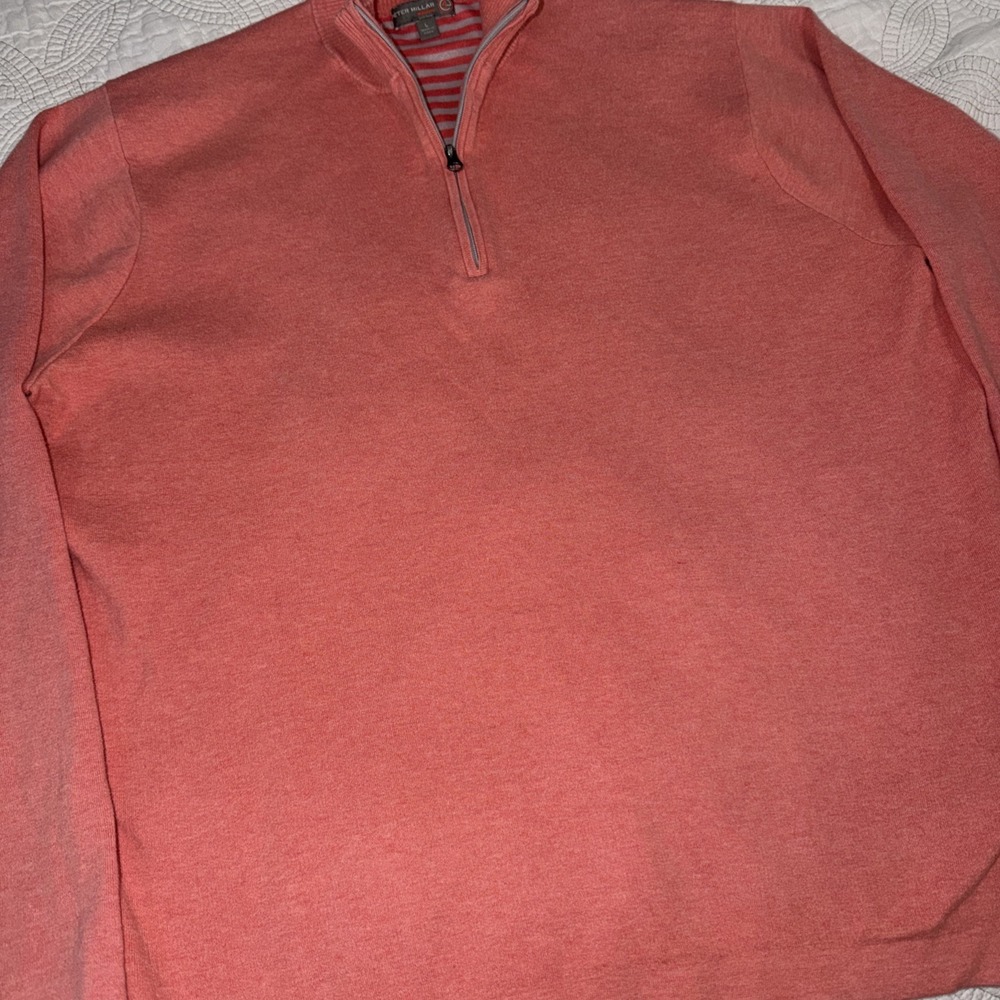 Peter Millar Crown Men's SizeL Coral Long Sleeve Quarter Zip Sweater